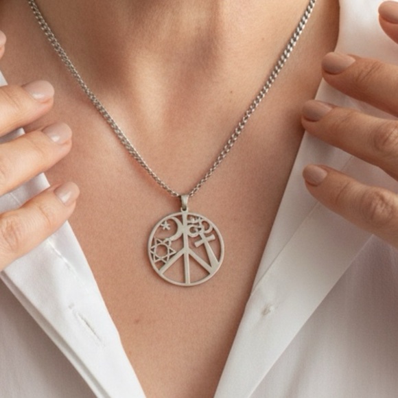 Paths of Peace: Oneness Interfaith Unity Symbol Six World Religions Necklace - Picture 2 of 2